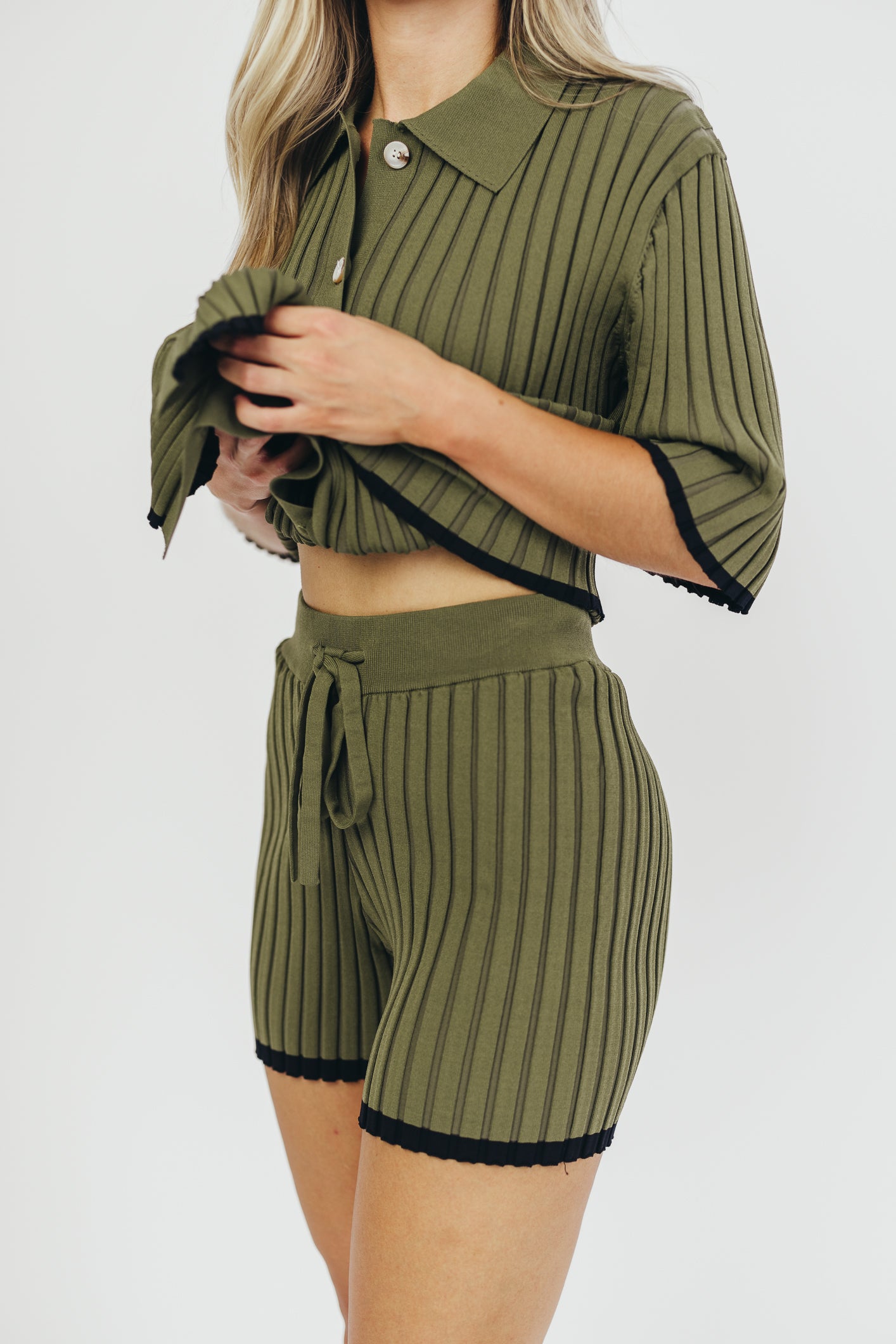 Brooke Ribbed Knit Top and Short Set - Green Nursing Friendly Outfit for Moms | Comfortable Maternity & Nursing Wear for Everyday Use