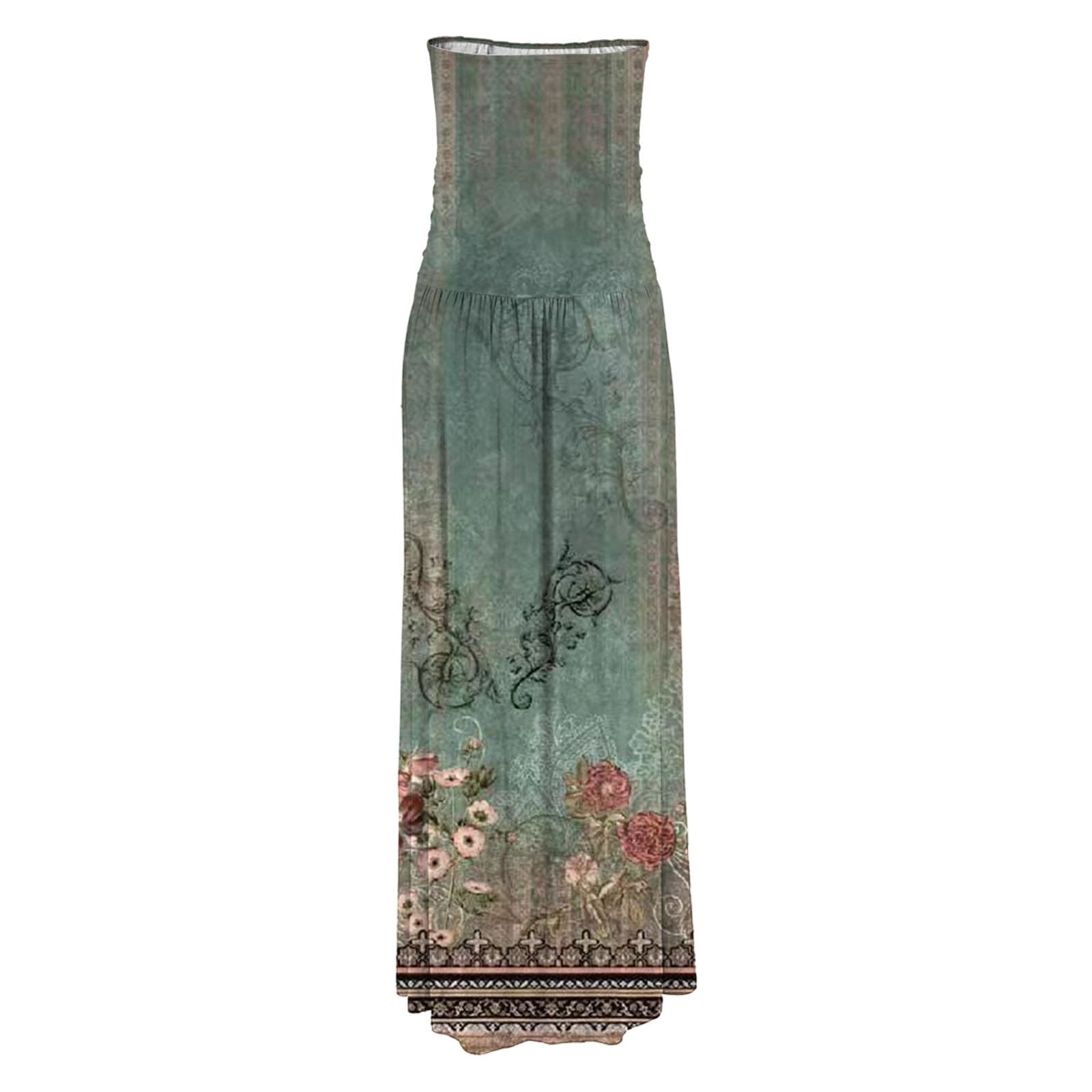 Strapless Floral Bodycon Maxi Dress for Women - Summer Boho Sundress with Pockets | Beach & Party Wear