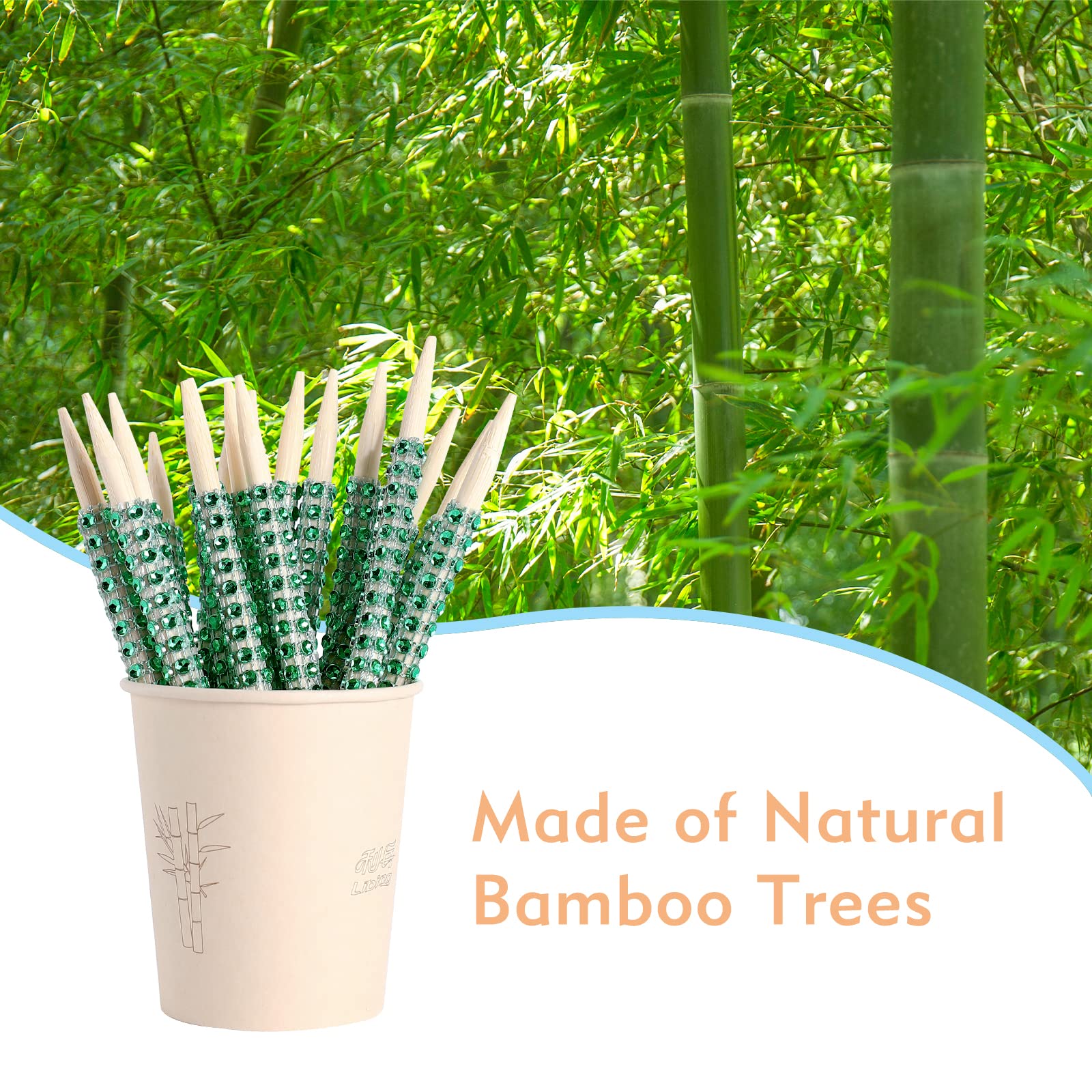 32 PCS Bling Candy Apple Bamboo Sticks with Rhinestones - Caramel Apple Wooden Skewers for Fruit Treats, Dessert Table Decor - Perfect for Tea Party, Birthday, Wedding & Christmas (Green)