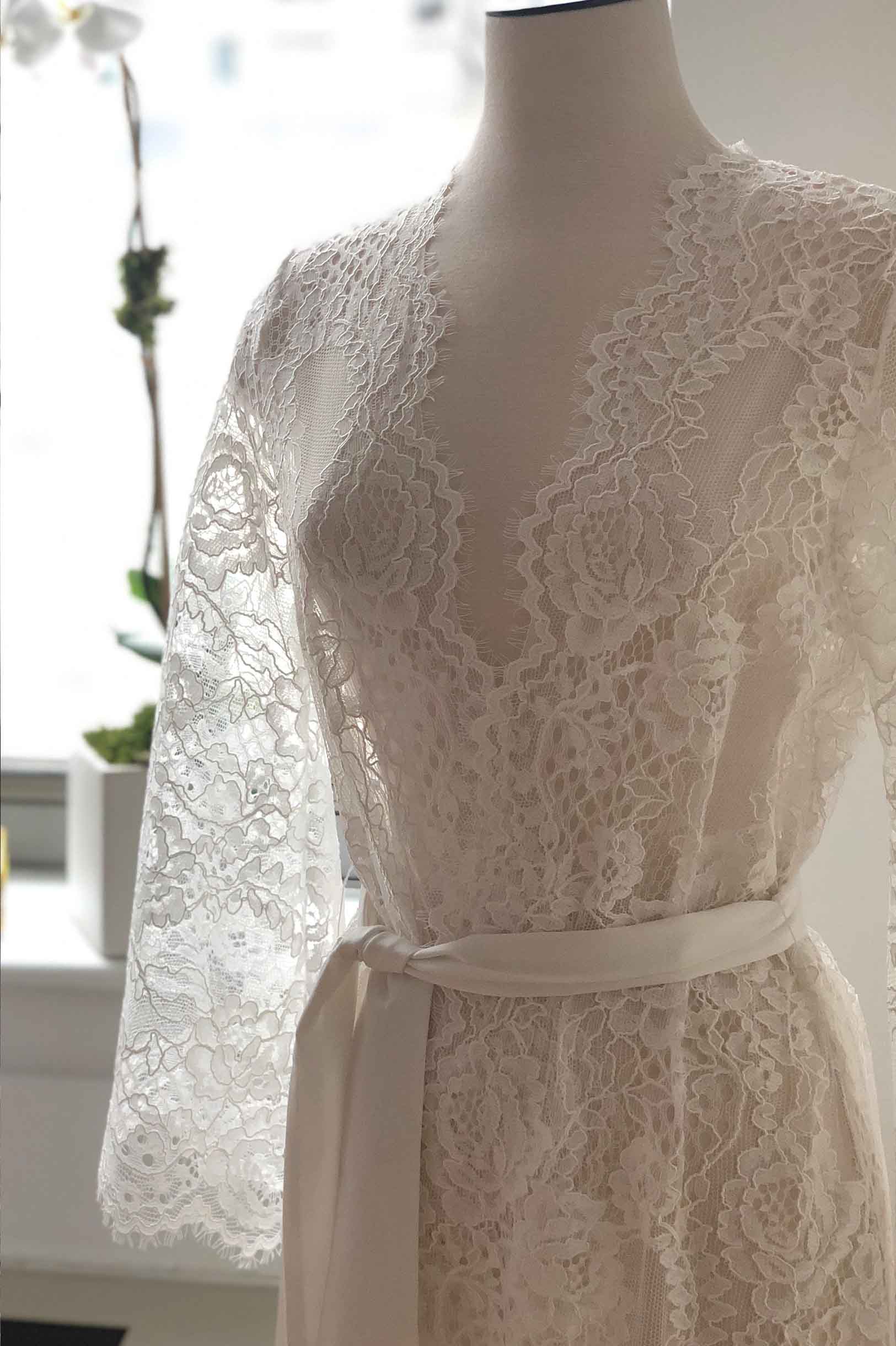 Leah Boho Lace Robe - Elegant Ivory & Black Kimono Cover Up for Women | Perfect for Beach Weddings, Bridal Party, and Relaxing at Home