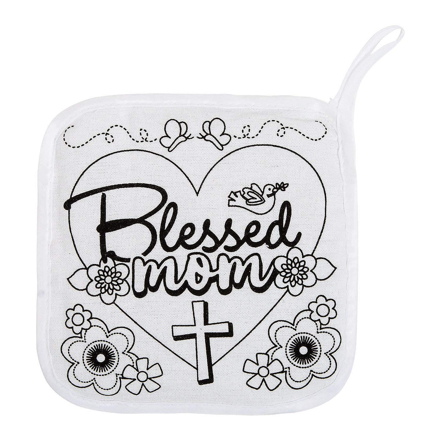 CYO Blessed MOM Pot Holder Craft Kit - 12 Piece DIY Oven Mitt Set for Mother's Day Gifts & Kitchen Decor