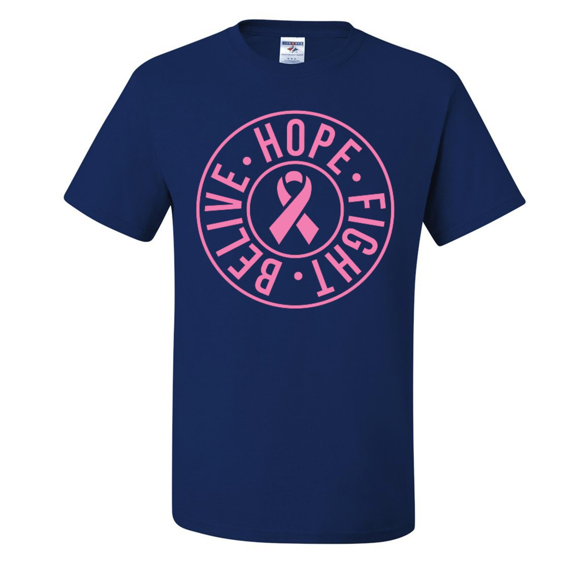 Wild Custom Apparel - Believe Hope Fight Breast Cancer Awareness Graphic Men's T-Shirt - Support Survivors & Raise Awareness - Perfect for Charity Events, Fundraisers & Everyday Wear