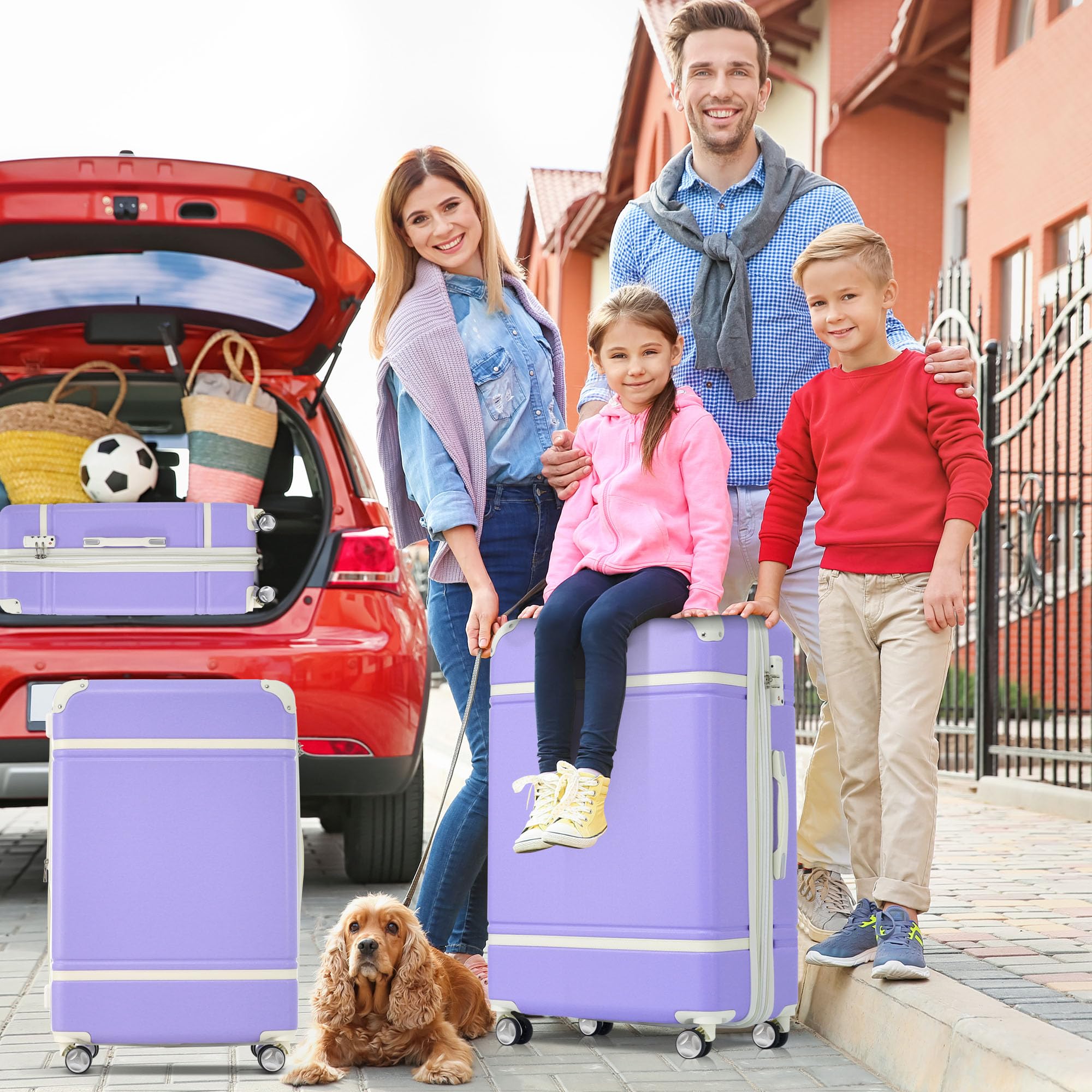 Merax 3-Piece Expandable Spinner Luggage Set with Cosmetic Case - Vintage Purple Suitcase (20