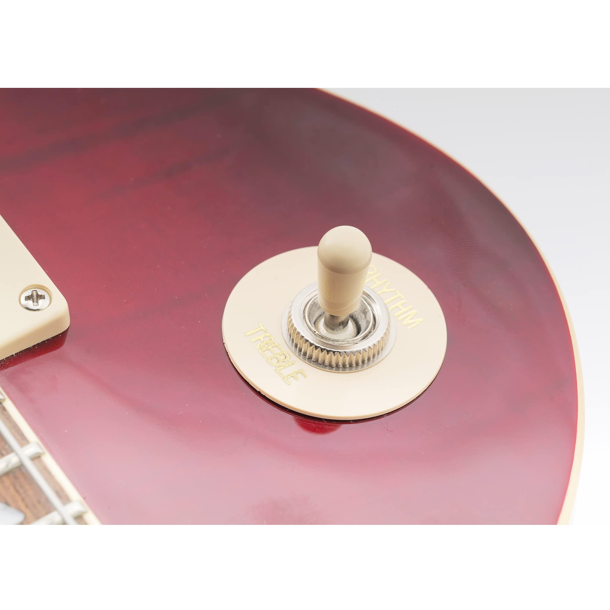 Musiclily Pro Self-Adhesive LP Guitar Toggle Switch Plate Washer - Cream with Gold Words (2-Pack) for Les Paul Style Electric Guitar | Perfect for Pickup Switch Replacement & Guitar Maintenance