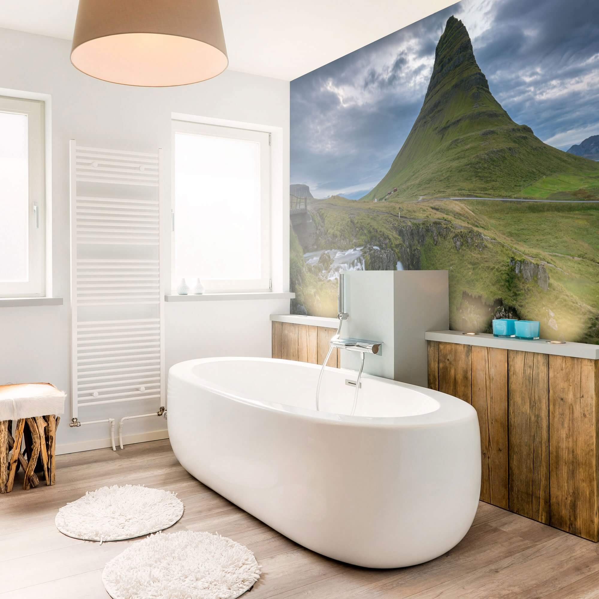 Green and Blue Waterfall Landscape Peel and Stick Removable Wallpaper Mural - 78