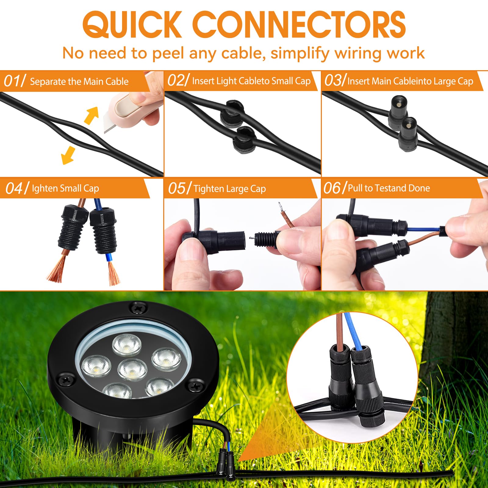 6W Well Lights Landscape LED In-Ground Outdoor Lighting, AC/DC 12-24V Low Voltage IP68 Waterproof 2700K Warm White - 6 Pack for Yard, Garden, Patio, Pathway & Driveway Lighting