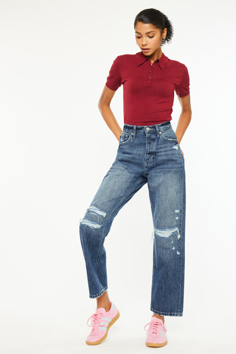 Kiara Ultra High Rise 90's Boyfriend Jeans for Women - Vintage Distressed Denim Pants with Stretch - Perfect for Casual Outfits & Streetwear Fashion