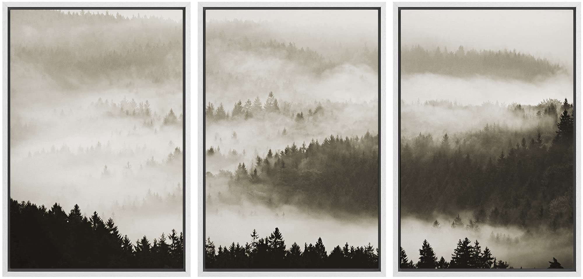 Woodland Nursery Decor Set - Framed Canvas Print Wall Art with Aerial View Film Grain Forest Mountain Nature Landscape - Modern Rustic Colorful Art for Living Room, Bedroom, Office - 24x36 Inches White Frame - Perfect for Home Décor, Gift Ideas & Interior Design