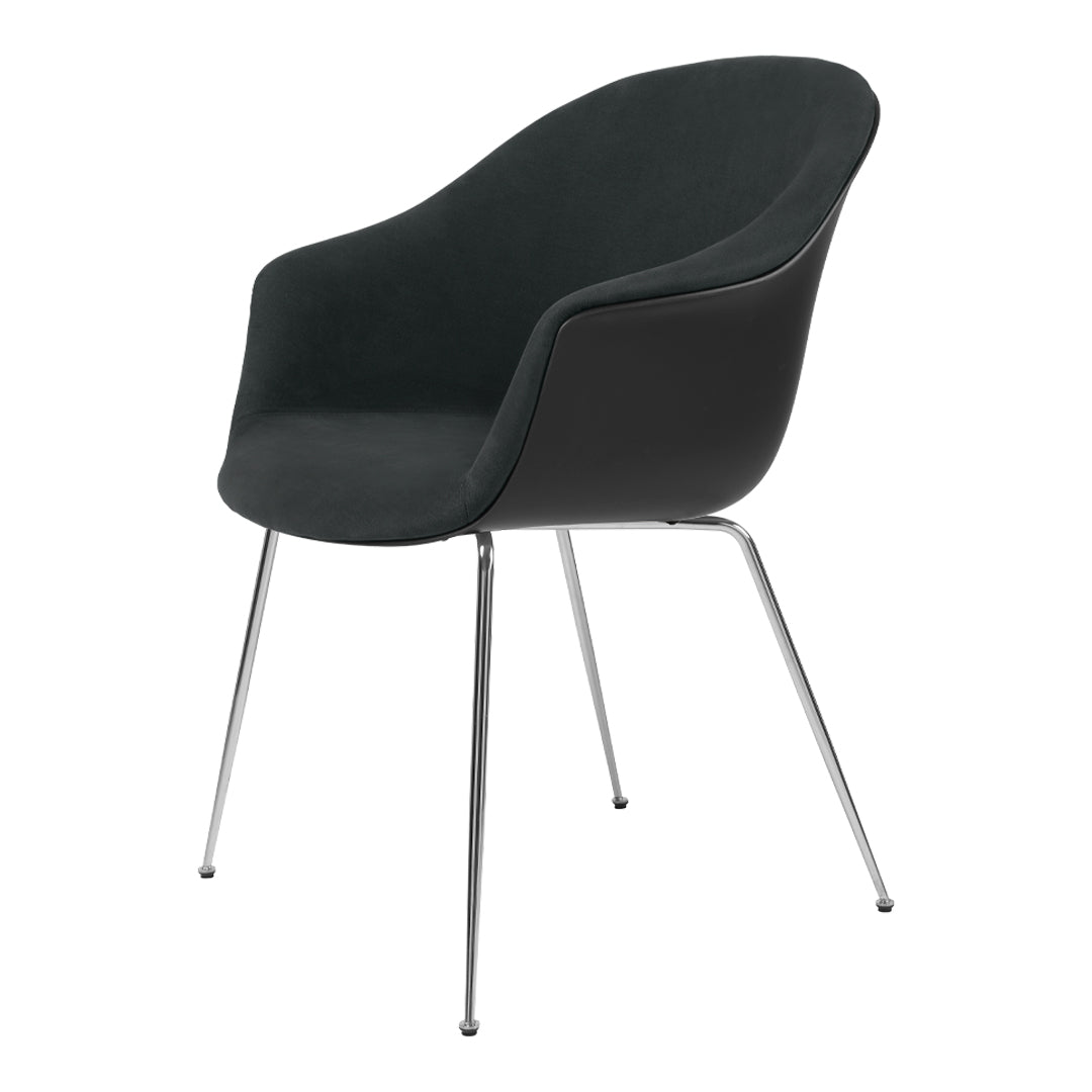 Bat Dining Chair with Chrome Conic Base & Front Upholstery - Modern Kitchen & Dining Room Seating for Home & Restaurant Use