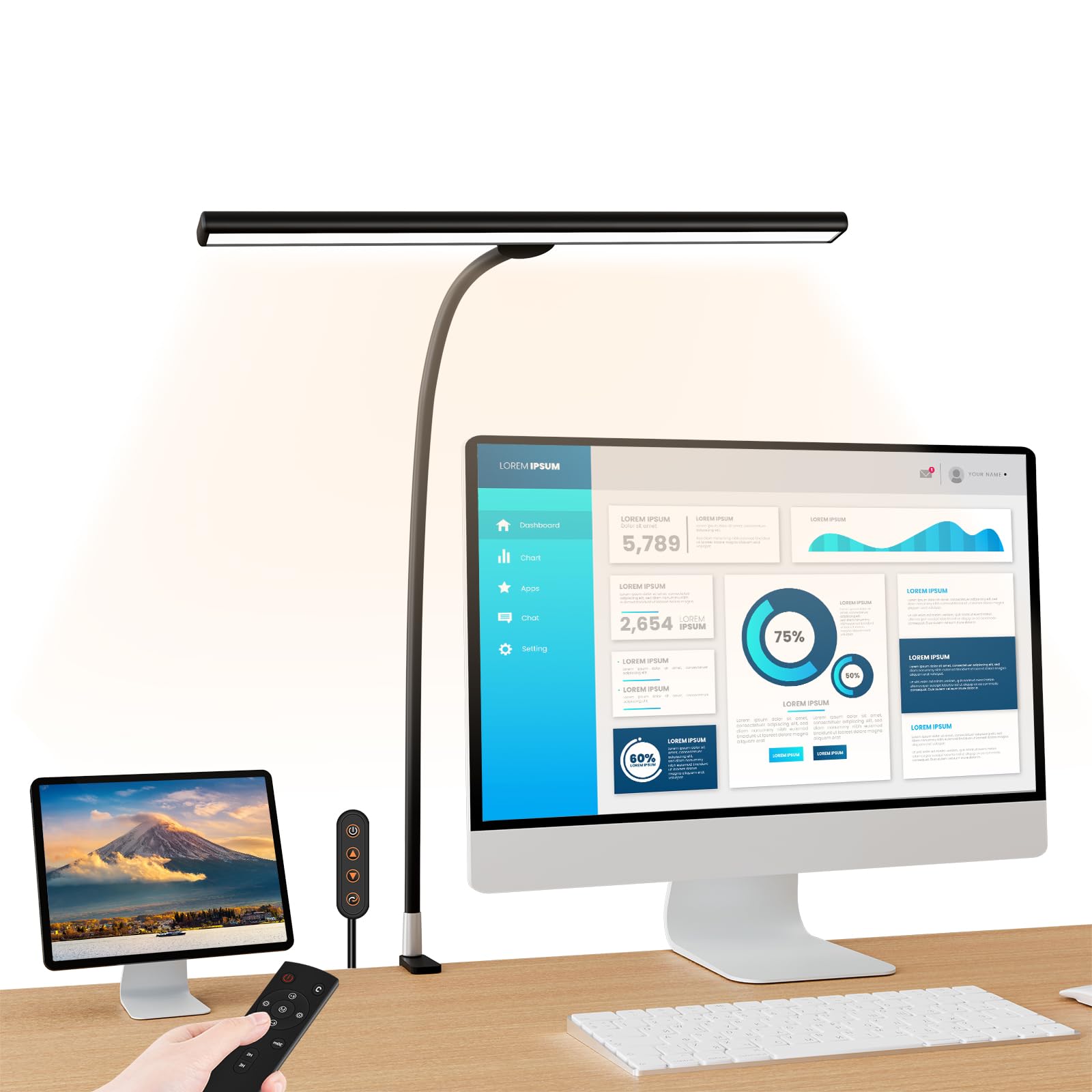 LED Desk Lamp with Clamp - 24W Ultra Bright Eye-Caring Architect Lamp, 30 Lighting Modes & Remote Control - Perfect for Home Office, Studio Work, Reading & Task Lighting