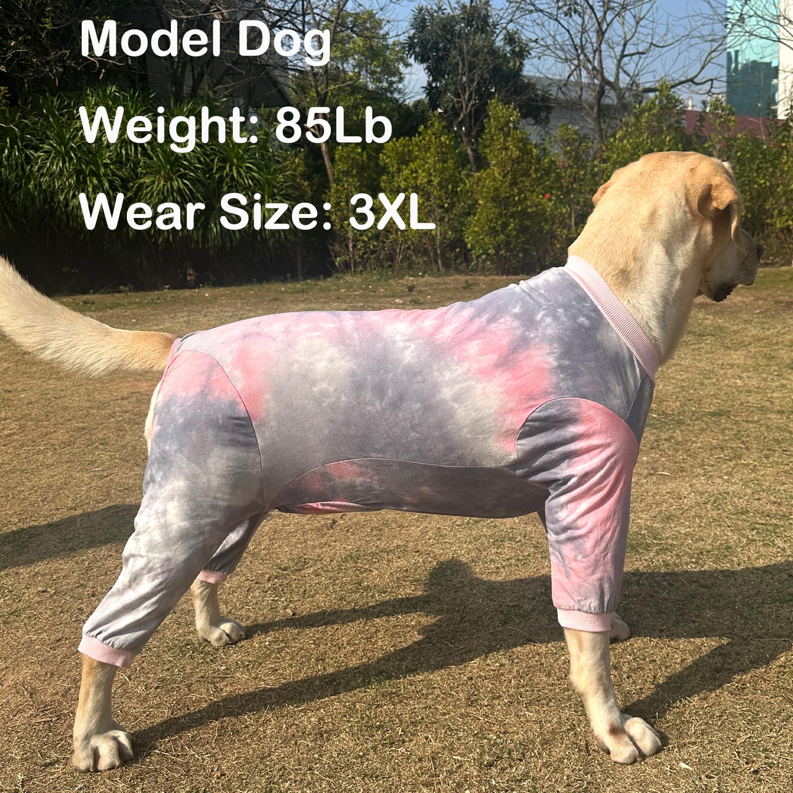 Large Dog Pajamas - Cotton Tie Dye Dog Onesie Jumpsuit | XXL Pink Pet Sleeper Shirts for Full Coverage | Perfect for Indoor Lounging & Cold Weather Comfort