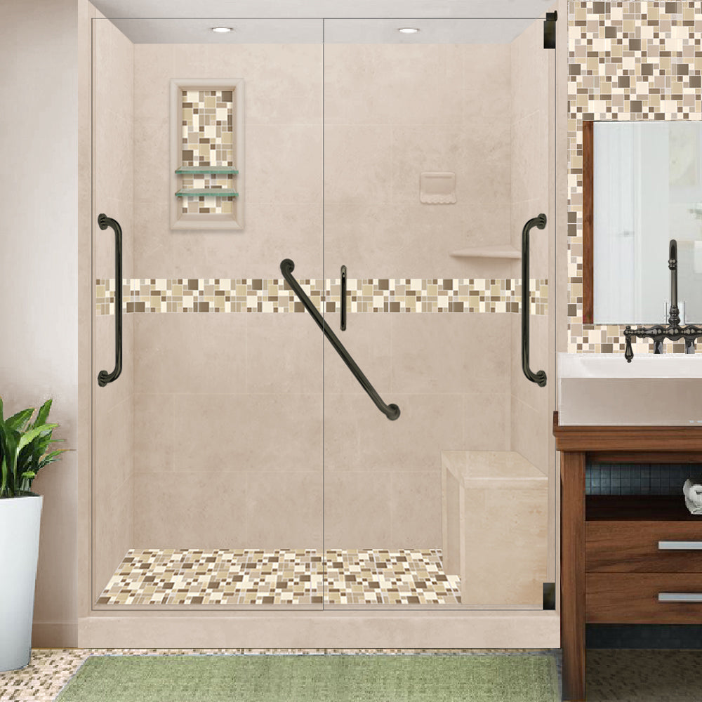 Freedom 60 Alcove Brown Sugar Sistine Stone & Tuscany Mosaic DIY Shower Remodel Kit with Free Shampoo Niche - Waterproof Bathroom Wall Tile for Shower Surround, Backsplash, and Wet Area Installation