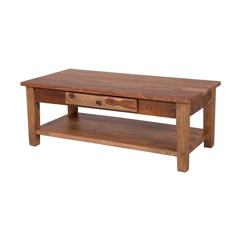 Hawthorne Collections Santa Fe Solid Sheesham Wood Coffee Table - Rustic Brown Finish for Living Room, Lounge & Home Decor