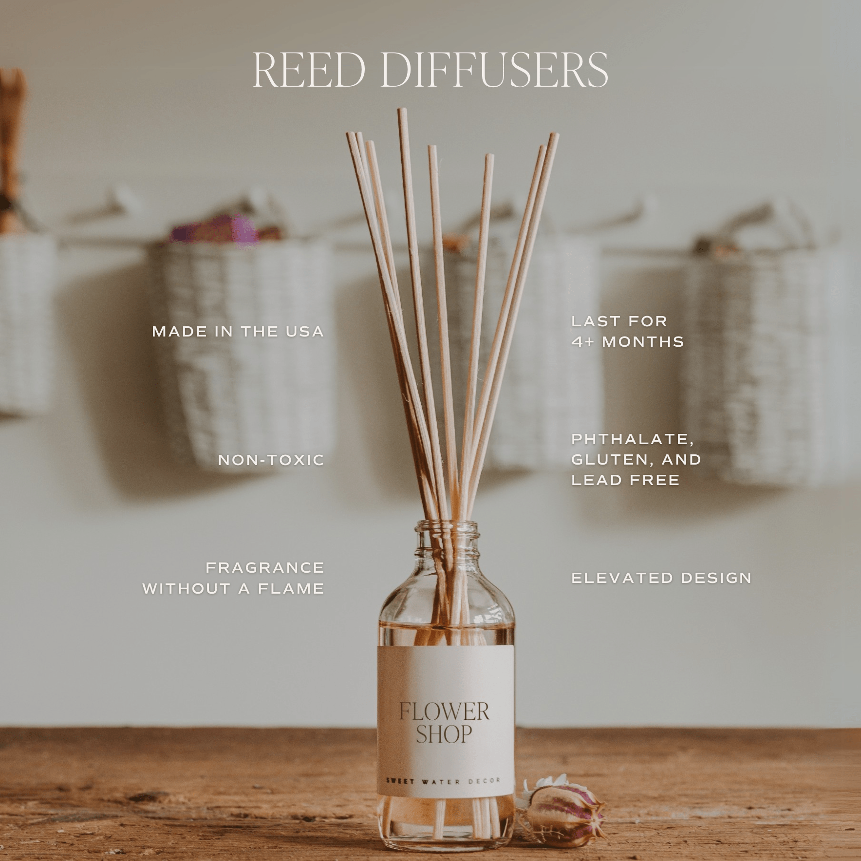Premium Clear Reed Diffuser for Home & Office - Floral Scented Essential Oil Aromatherapy Diffuser - Perfect for Living Room, Bedroom, Spa & Gift Giving