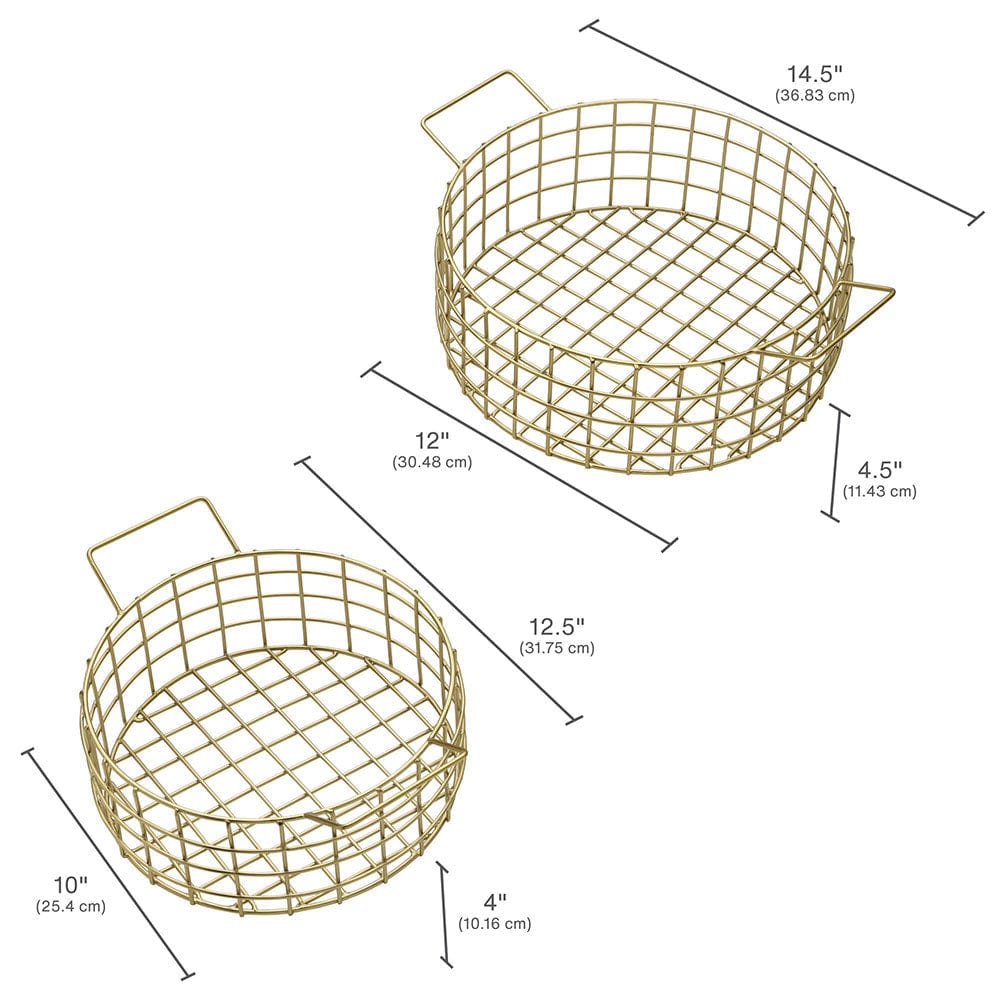 Kendall Set of 2 Gold Centerpiece Baskets - Elegant Table Decor for Weddings, Parties & Home Decor