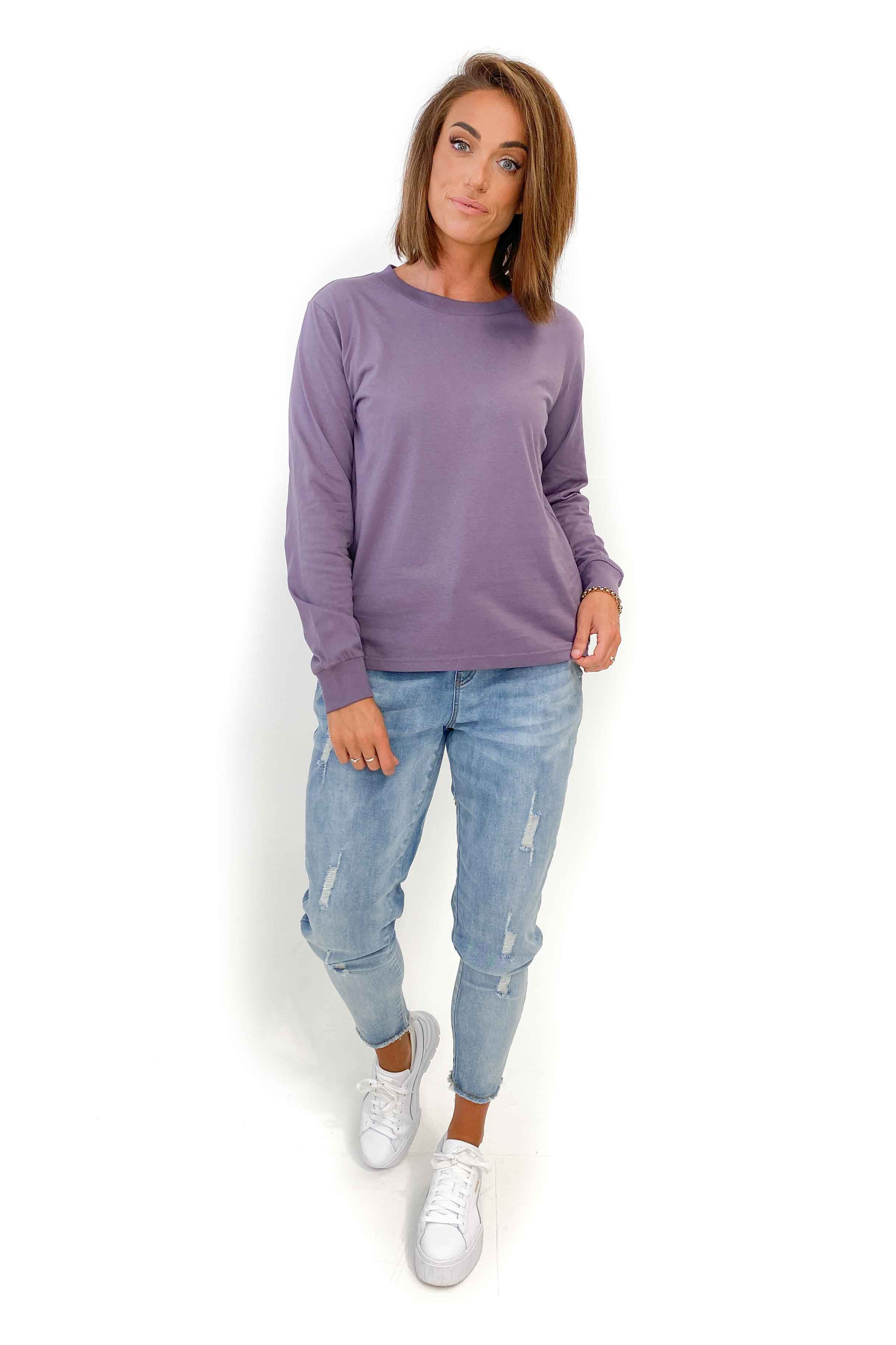 As Colour Dice Long Sleeve Tee - Soft Cotton Crewneck Shirt for Men & Women in Mauve | Casual Everyday Wear, Layering Essential, Street Style Fashion