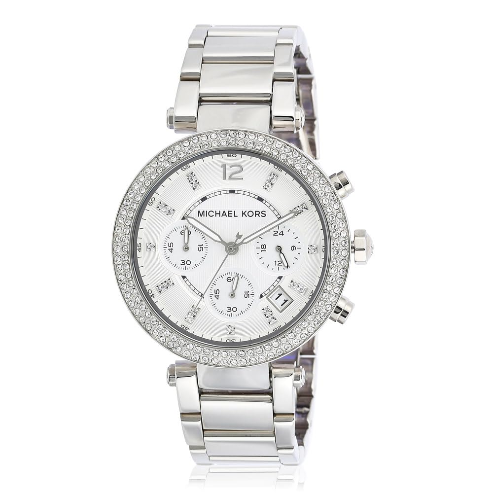 Michael Kors Parker Women's Watch - Stainless Steel & Pavé Crystal Watch with Interchangeable Steel, Leather, or Silicone Bands | Elegant Dress Watch for Work, Parties & Everyday Wear