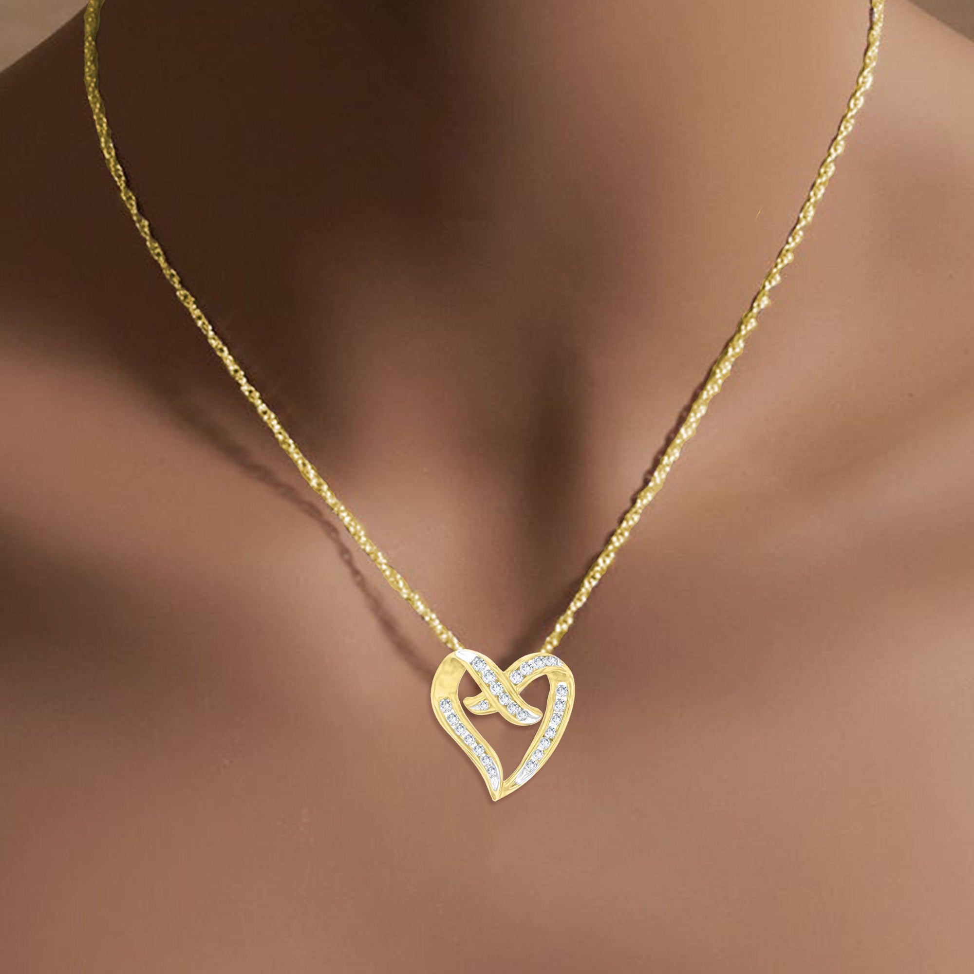 0.50cttw Diamond Floating Heart Pendant in 14k Yellow Gold - Elegant Valentine's Gift for Her, Anniversary Jewelry & Romantic Occasions