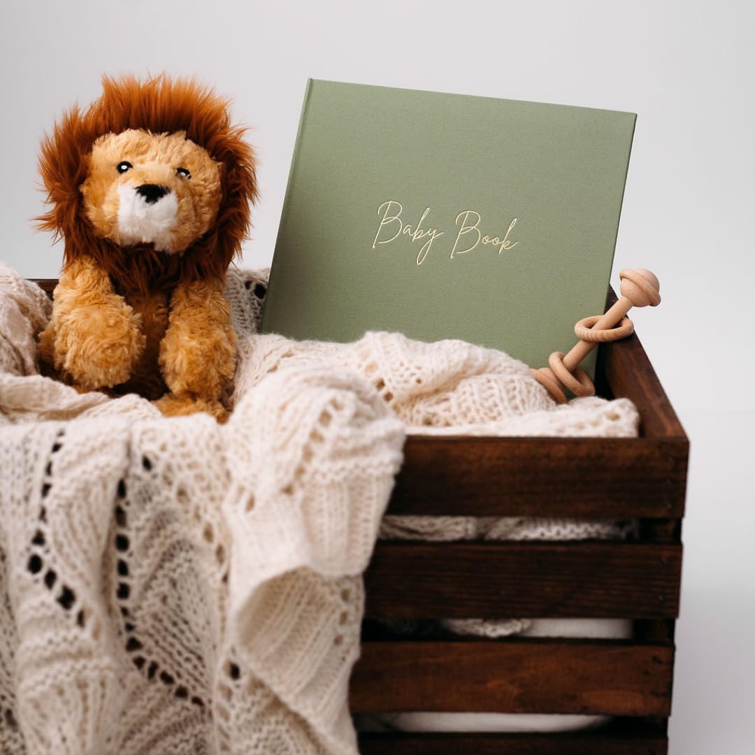 Minimalist Olive Baby Memory Book - Gender Neutral Keepsake Photo Album for New Parents | First Year Baby Journal, Baby Shower Gift & Registry Essential for Moms & Dads | Perfect for Capturing Milestones, First Photos & Special Memories