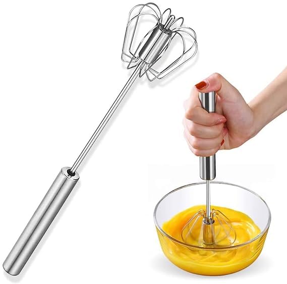 Florisca® Stainless Steel Hand Push Whisk - Semi-Automatic Egg Beater & Milk Frother for Baking, Cooking & Coffee Making - Perfect for Mixing, Whisking & Blending Eggs, Batter & Milk Foam