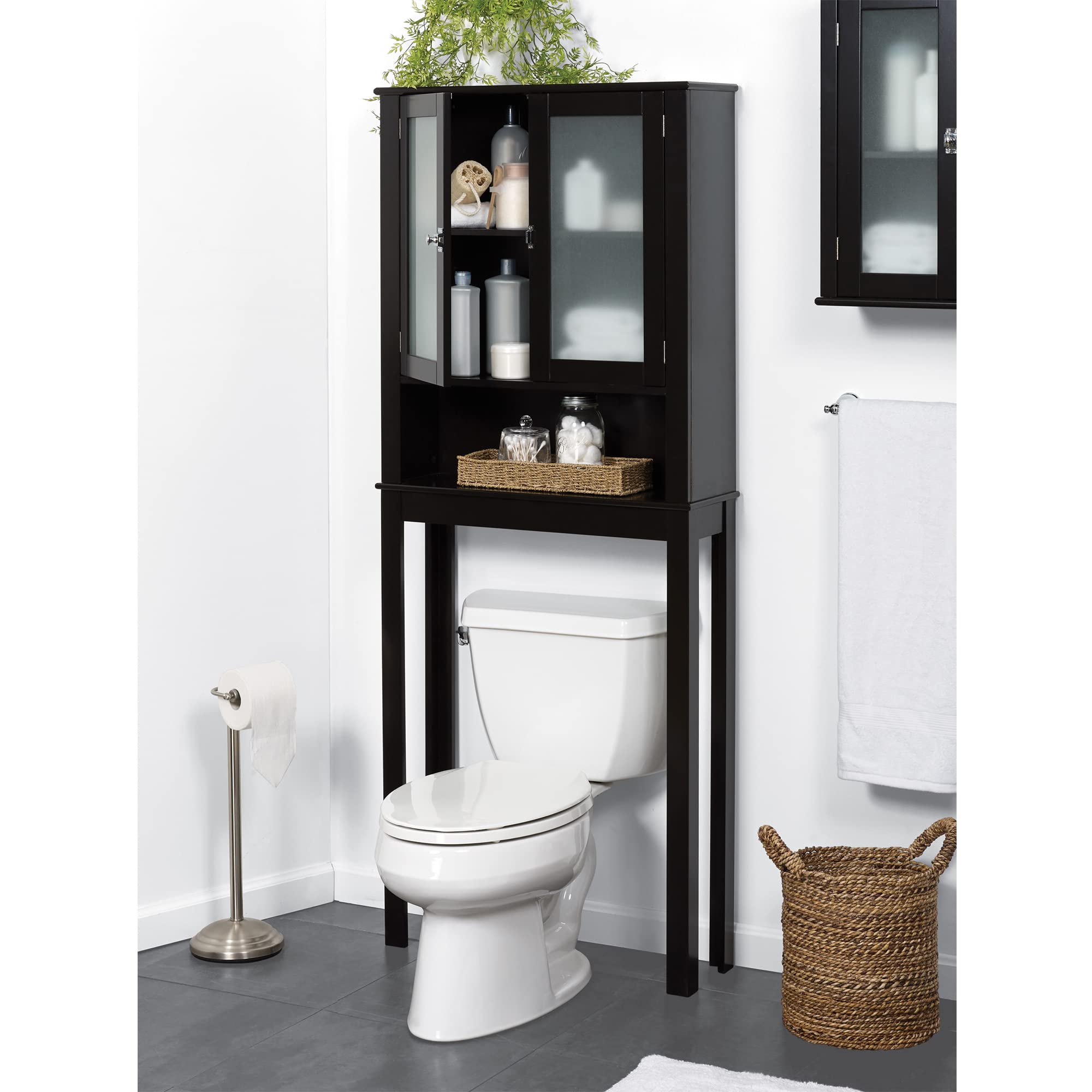 Zenna Home E8823CH Classic Over-the-Toilet Spacesaver Bathroom Storage with Glass Windows, Espresso Finish - Perfect for Small Bathrooms and Apartment Living
