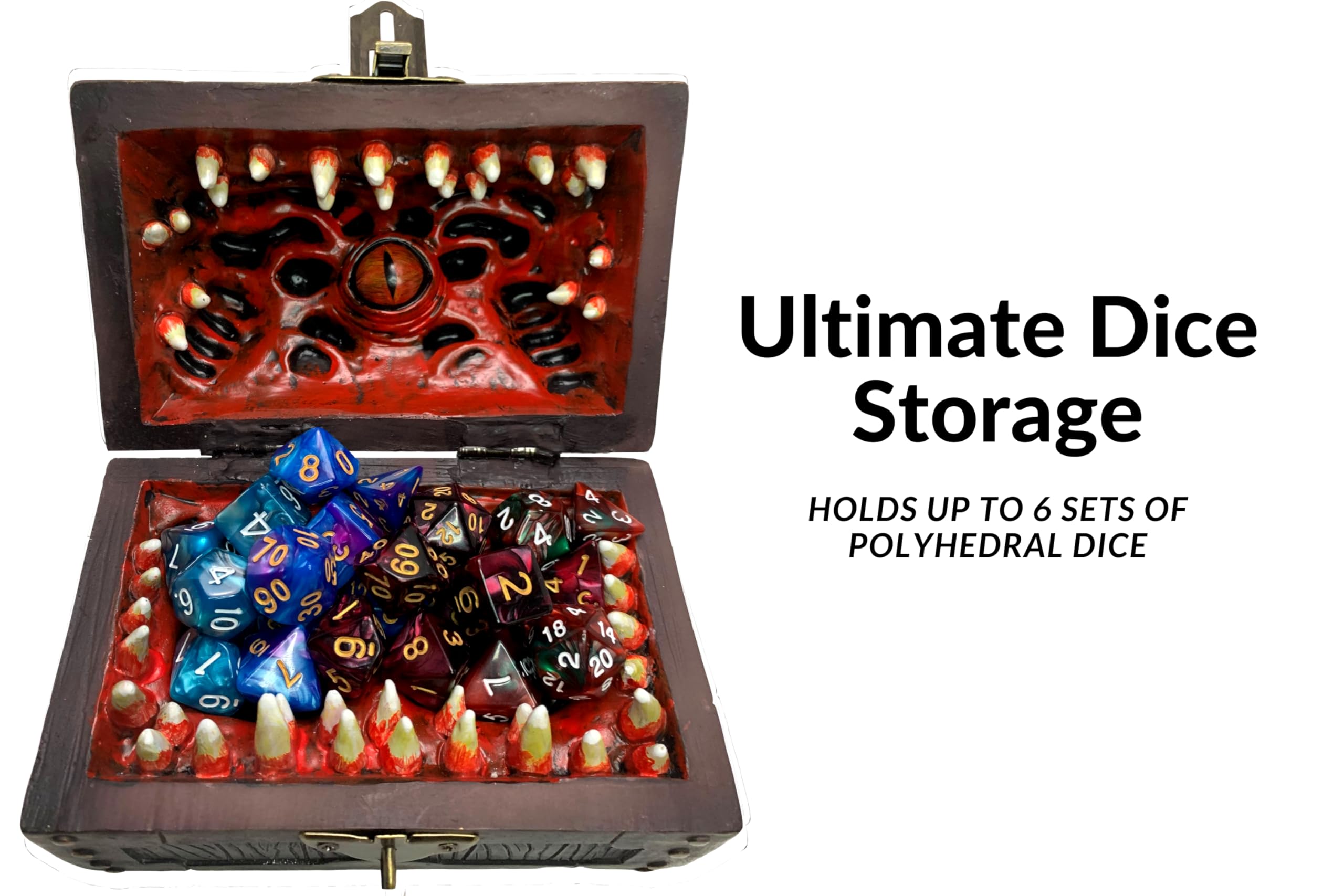 Galdor's Guild Mimic Chest Dice Storage Box with Free Lock & Key - D&D Dice Holder for Dungeons & Dragons Players & DMs - RPG Gaming Accessory - Fits 6 Polyhedral Dice Sets (Large) - Perfect for Tabletop Gaming, D&D Sessions & Collectors Display