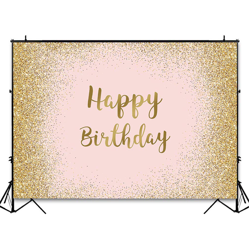 Pink Rose Gold Glitter Birthday Backdrop - 7x5ft Sparkling Party Decoration for Women & Girls - Happy Birthday Banner Photography Background - Perfect for Bday Parties, Baby Showers & Photo Shoots