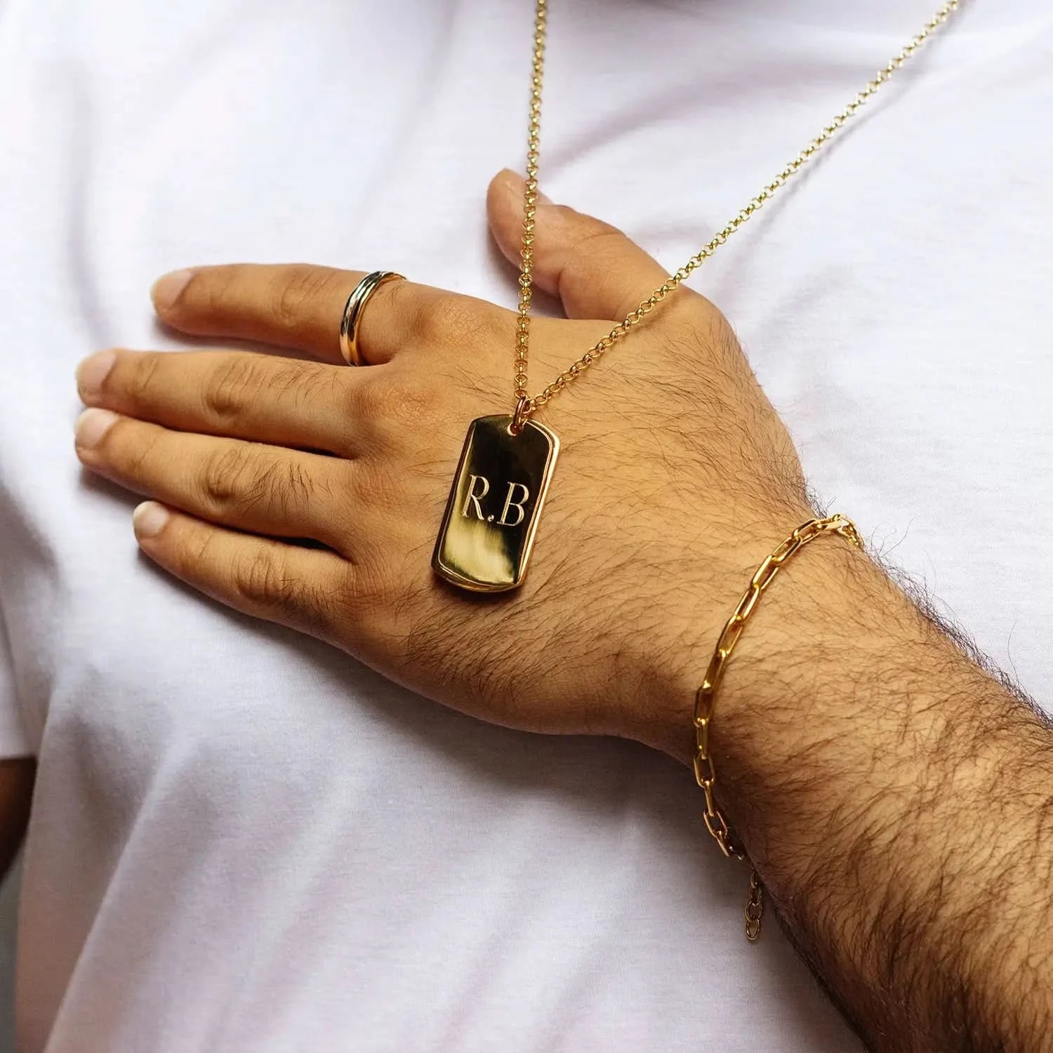 Men's XL Gold Dog Tag Necklace - Personalized Engraving - Perfect for Military, Gifts & Everyday Wear