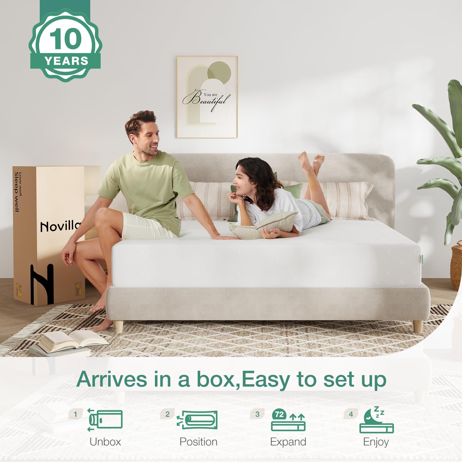 Novilla 12 Inch Queen Memory Foam Mattress - CertiPUR-US Certified, Pressure Relief & Support, Removable Washable Cover - Perfect for Back Pain Relief, Guest Rooms & Master Bedrooms