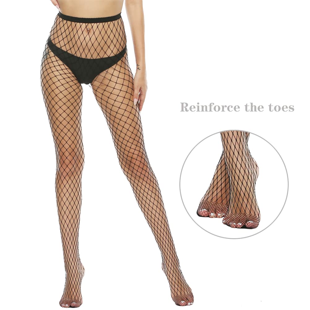 MANZI Women's High Waisted Fishnet Tights - Black Sexy Stockings & Pantyhose for Party, Cosplay, and Night Out