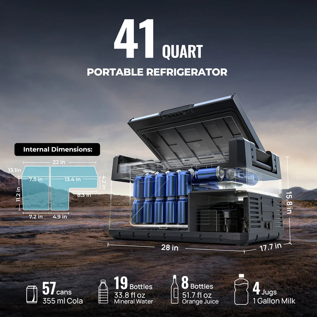 BougeRV Rocky 41QT 12V Dual Zone Portable Car Refrigerator Freezer - Perfect for Camping, Road Trips & Outdoor Adventures