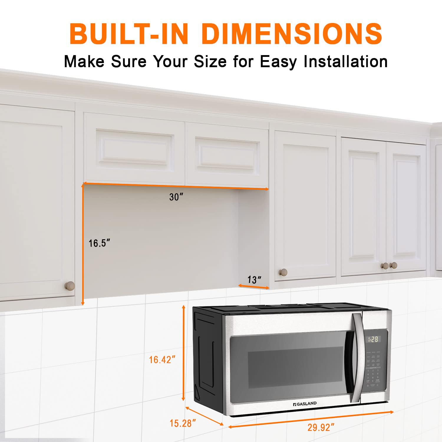 GASLAND 1.9 Cu. Ft. 30 Inch Over the Range Microwave Oven - 1000W, 400 CFM Exhaust Fan, LED Light, 13.5