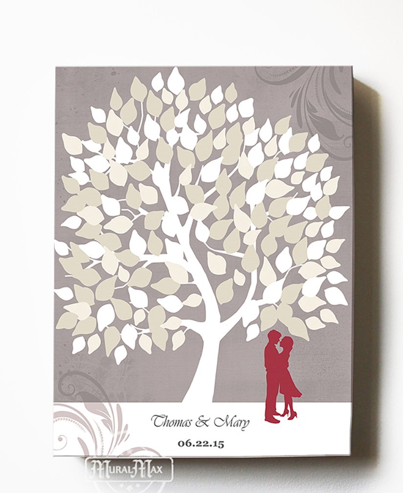 Personalized Couple's Canvas Wall Art - Custom Romantic Tree with Names & Date - Wedding, Anniversary, Housewarming Gift for Newlyweds - Taupe 24