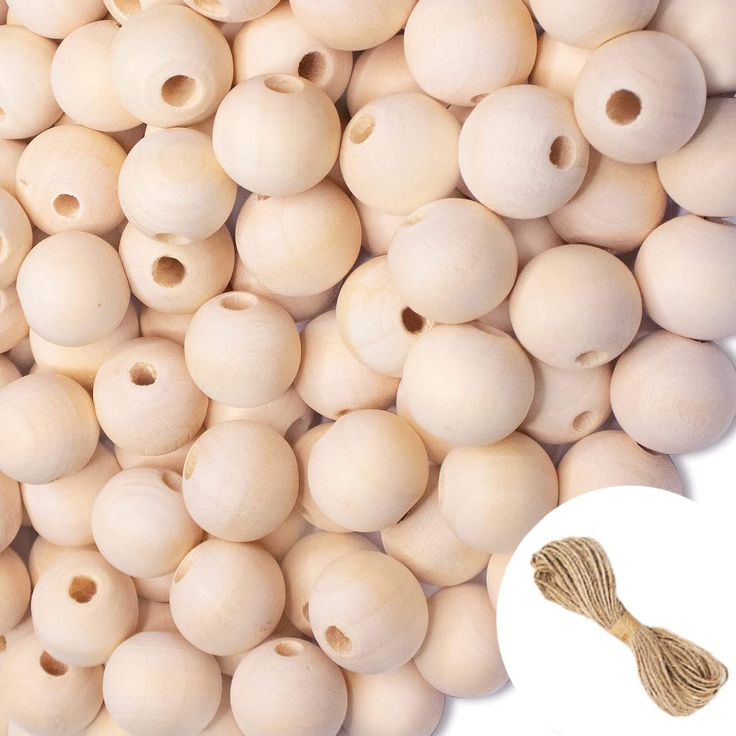400 Pcs 20mm Unfinished Wood Beads for DIY Crafts - Natural Round Wooden Spacer Beads with 10M Jute Twine - Perfect for Macrame Wall Hanging, Jewelry Making, Home Decor & Gift Wrapping Projects