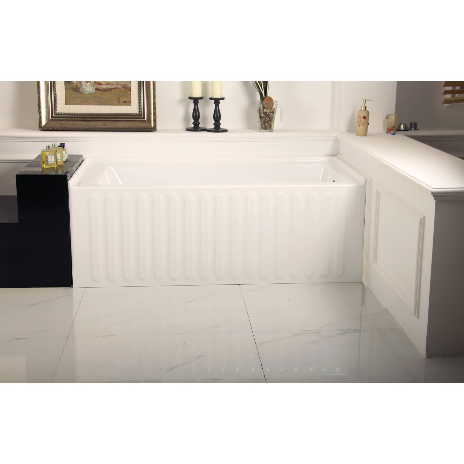 Aqua Eden 60 Inch Acrylic Rectangular 3-Wall Alcove Bathtub with Right Drain Hole - Glossy White Finish for Modern Bathroom Renovation & Spa-Like Relaxation