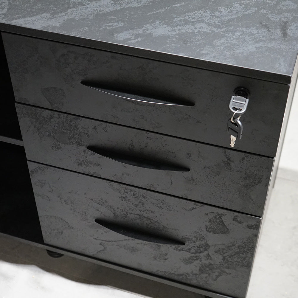 ADRIANO Black Executive Office Desk - Reversible 165-180cm, Black Concrete Finish - Perfect for Home Office, Conference Room & Modern Workspace