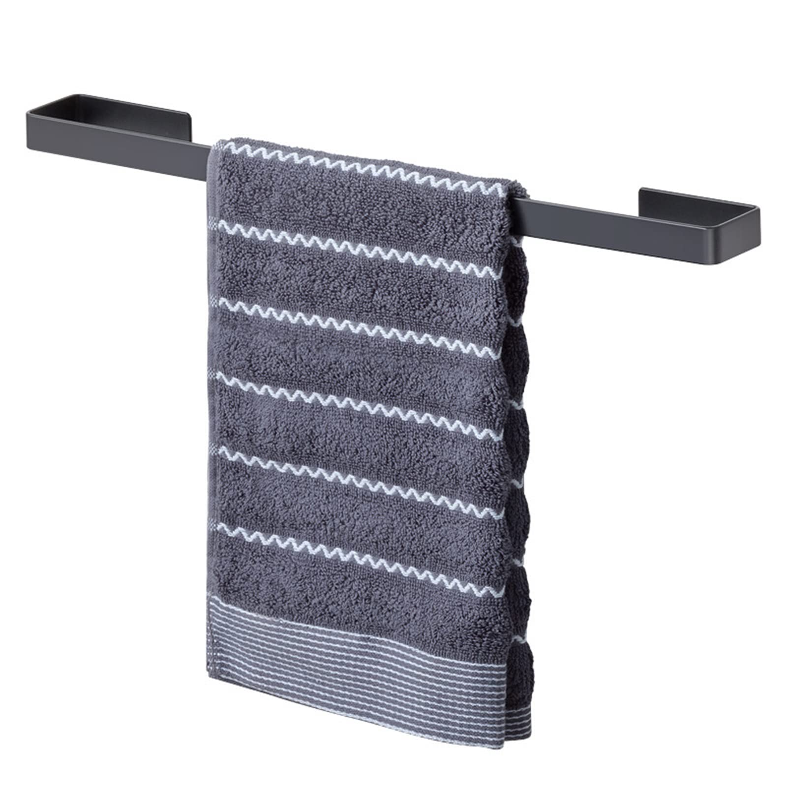 Stainless Steel Wall Mounted Punch-Free Towel Holder - Single Rod Bathroom Towel Rack Bar (16 Inch/40CM, Black) - Perfect for Bathrooms, Kitchens, and Laundry Rooms