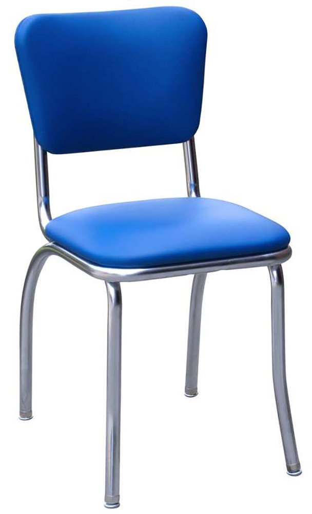 Vintage Chrome Kitchen Chair with Tufted Seat - Royal Blue Retro Diner Style, 1