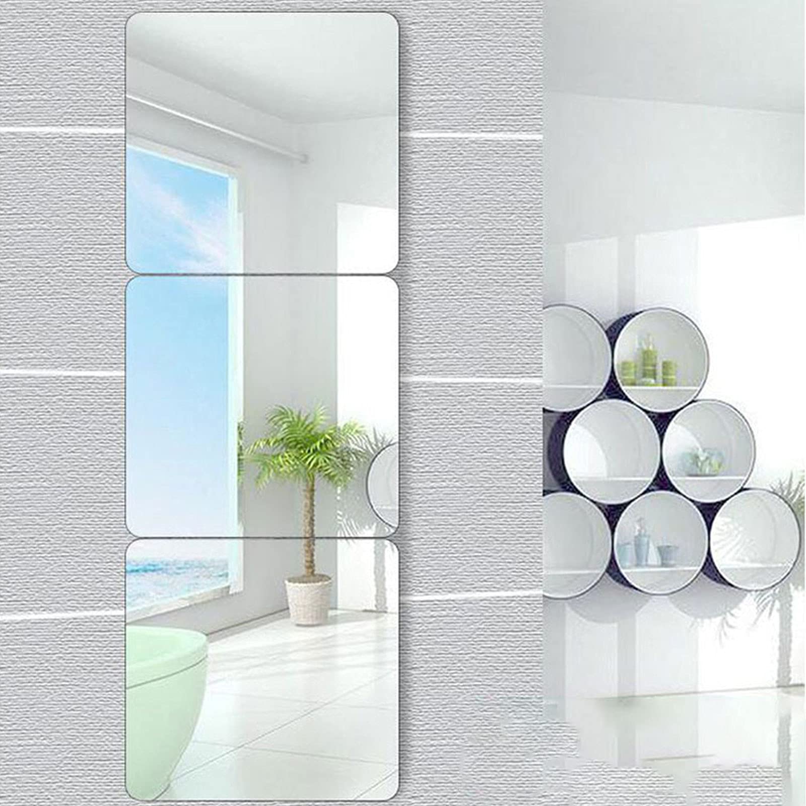 Flexible Non-Glass Wall Mirrors 3-Piece Set - 16x16 Inch Frameless Self-Adhesive Plastic Mirror Tiles for Home Decor, Bathroom, Bedroom & DIY Projects - Shatterproof & Lightweight Mirror Sheets