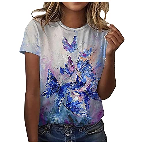 DESKABLY Women's Plus Size Summer Tops - Floral Print Short Sleeve Loose Blouse, Casual O-Neck T-Shirt for Beach, Vacation & Everyday Wear