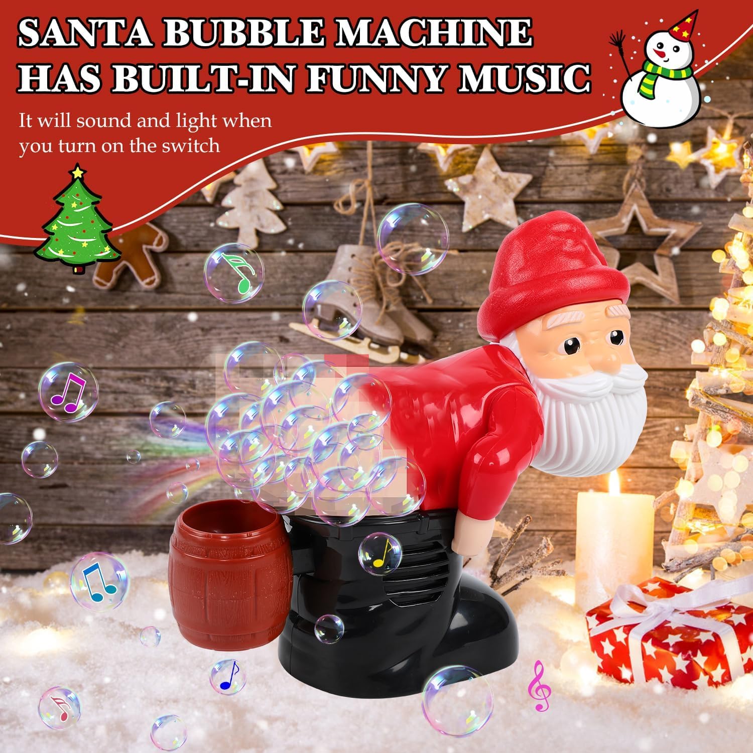 Santa Claus Bubble Blower Machine with Music & LED Lights - Fun Christmas Bubble Toy for Kids Indoor & Outdoor Play - Perfect for Holiday Parties, Backyard Fun & Festive Decorations