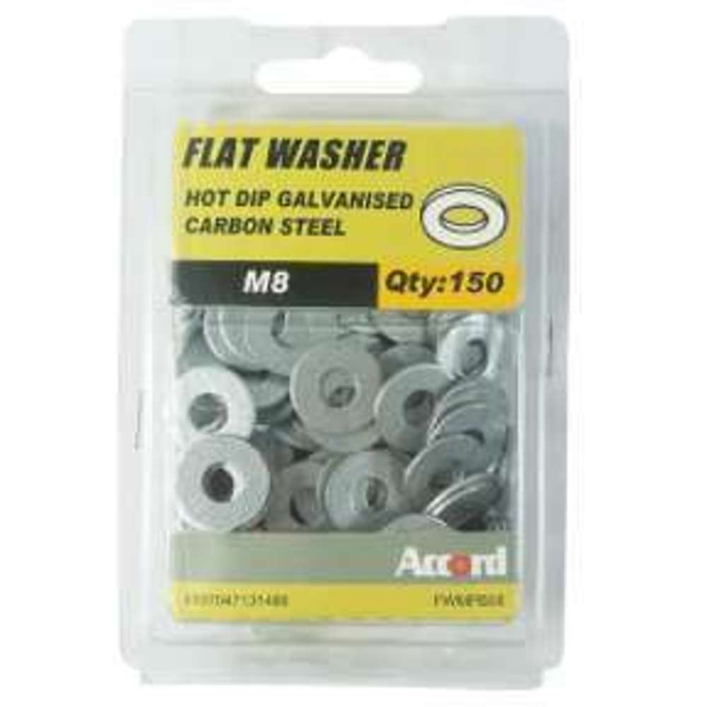 Galvanized M8 Flat Washer - 150 Pack (Accord Style) - Ideal for Automotive, Plumbing & DIY Projects