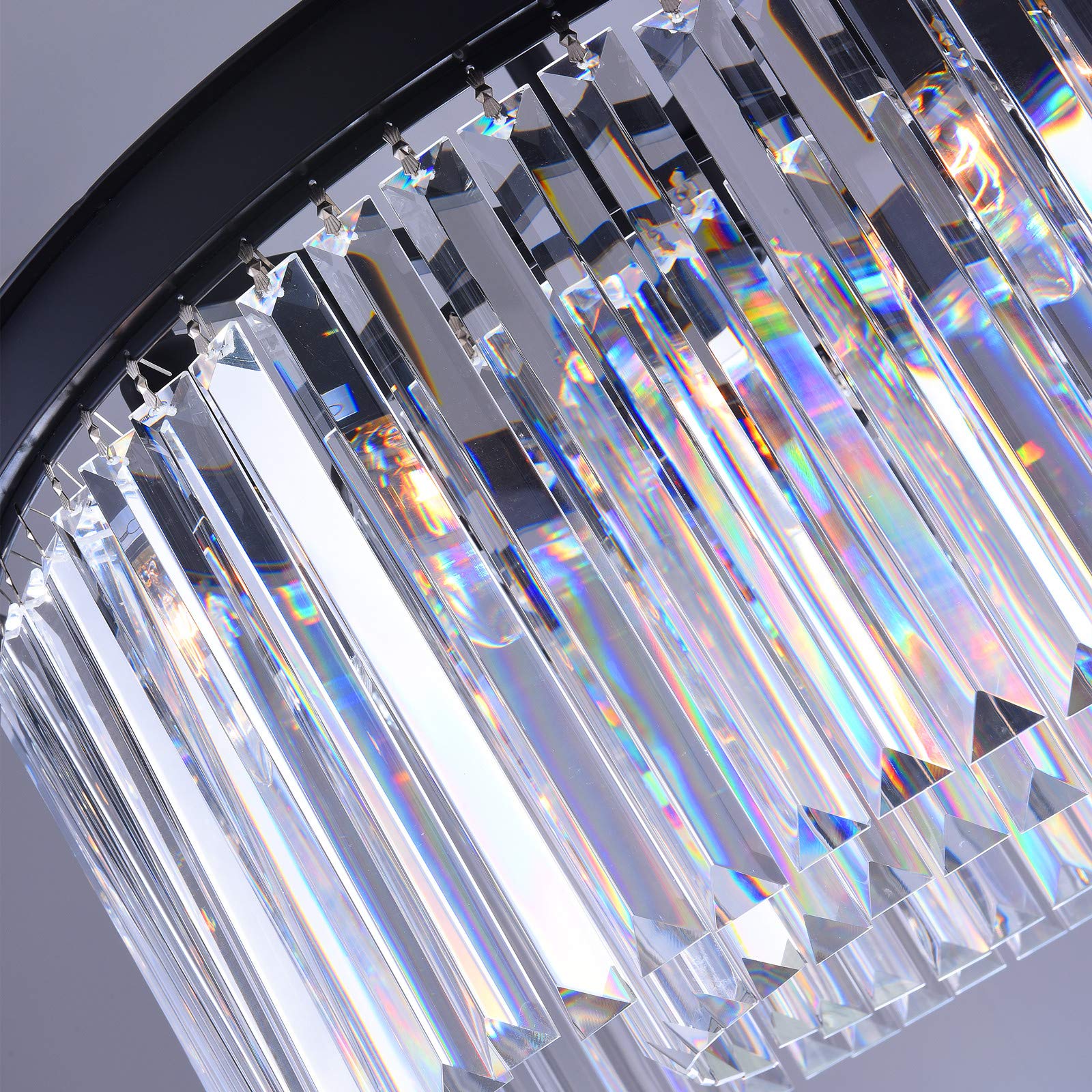 Modern Crystal Chandelier 5-Light Adjustable Hanging Pendant - 2-Tier Contemporary Ceiling Light Fixture with E12 Base for Dining Room, Living Room, Bedroom & Girls Room - Elegant Black Chandelier for Home Decor & Wedding Venue Lighting