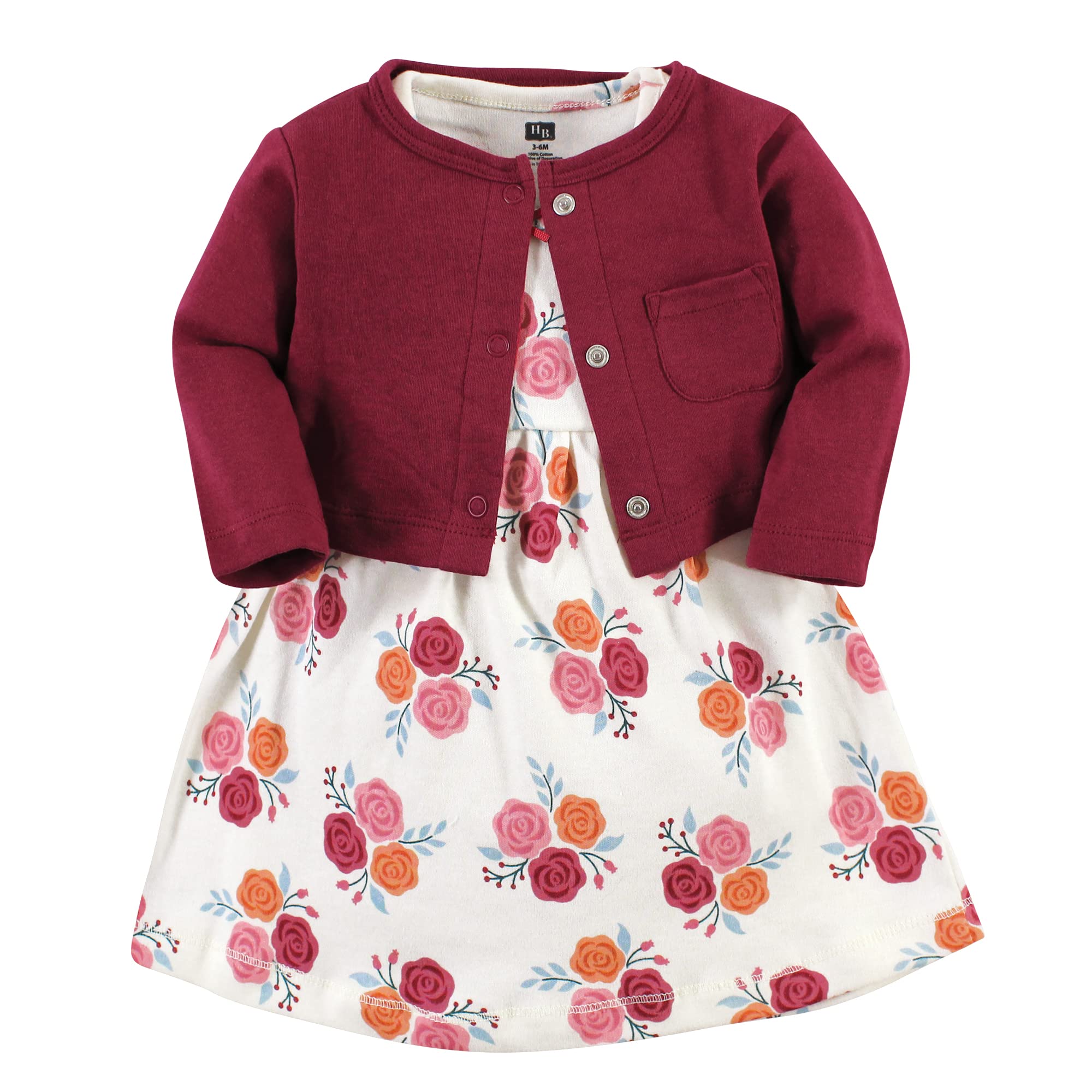 Hudson Baby Girls' Cotton Dress and Cardigan Set - Soft Outfit for Newborns & Infants - Perfect for Photos, Parties & Everyday Wear