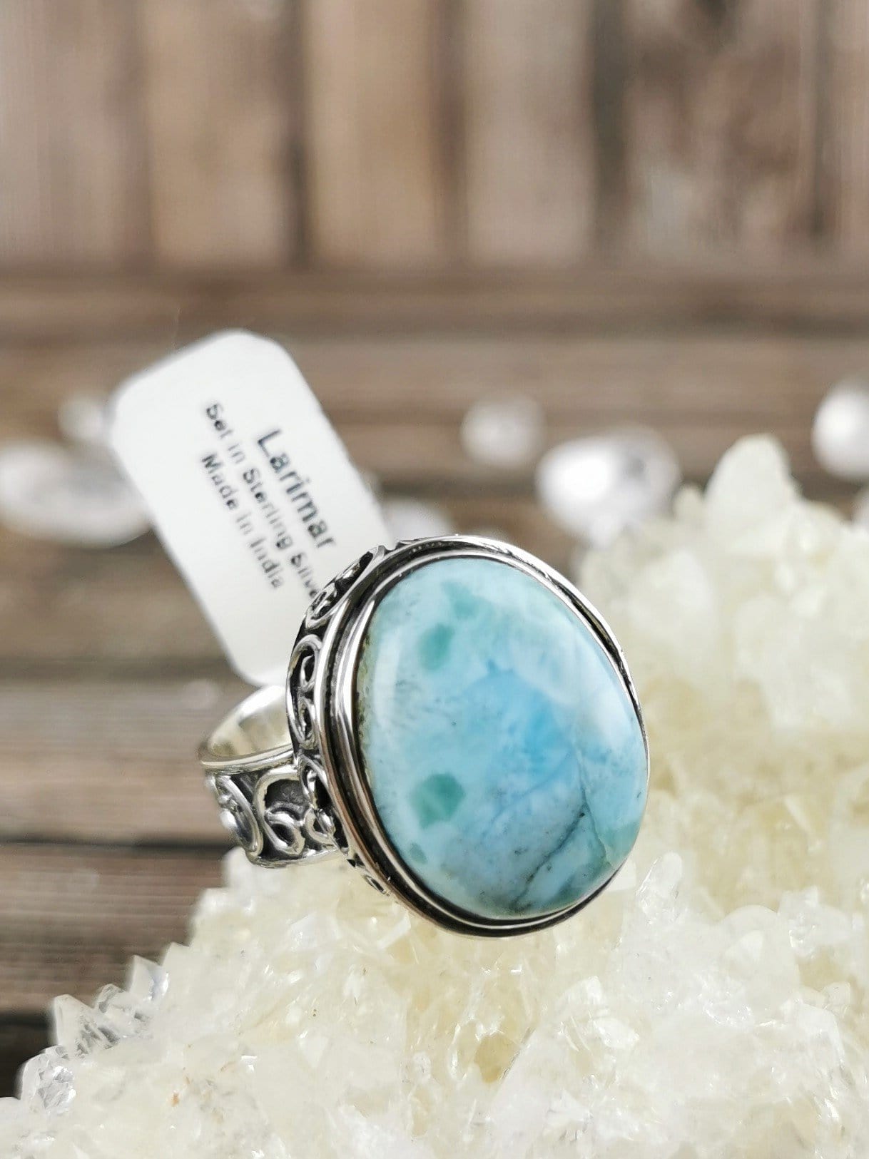 Chunky Larimar Ring for Women Size 8 - Handmade Blue Gemstone Jewelry - Perfect for Boho Fashion, Beach Wedding & Everyday Wear