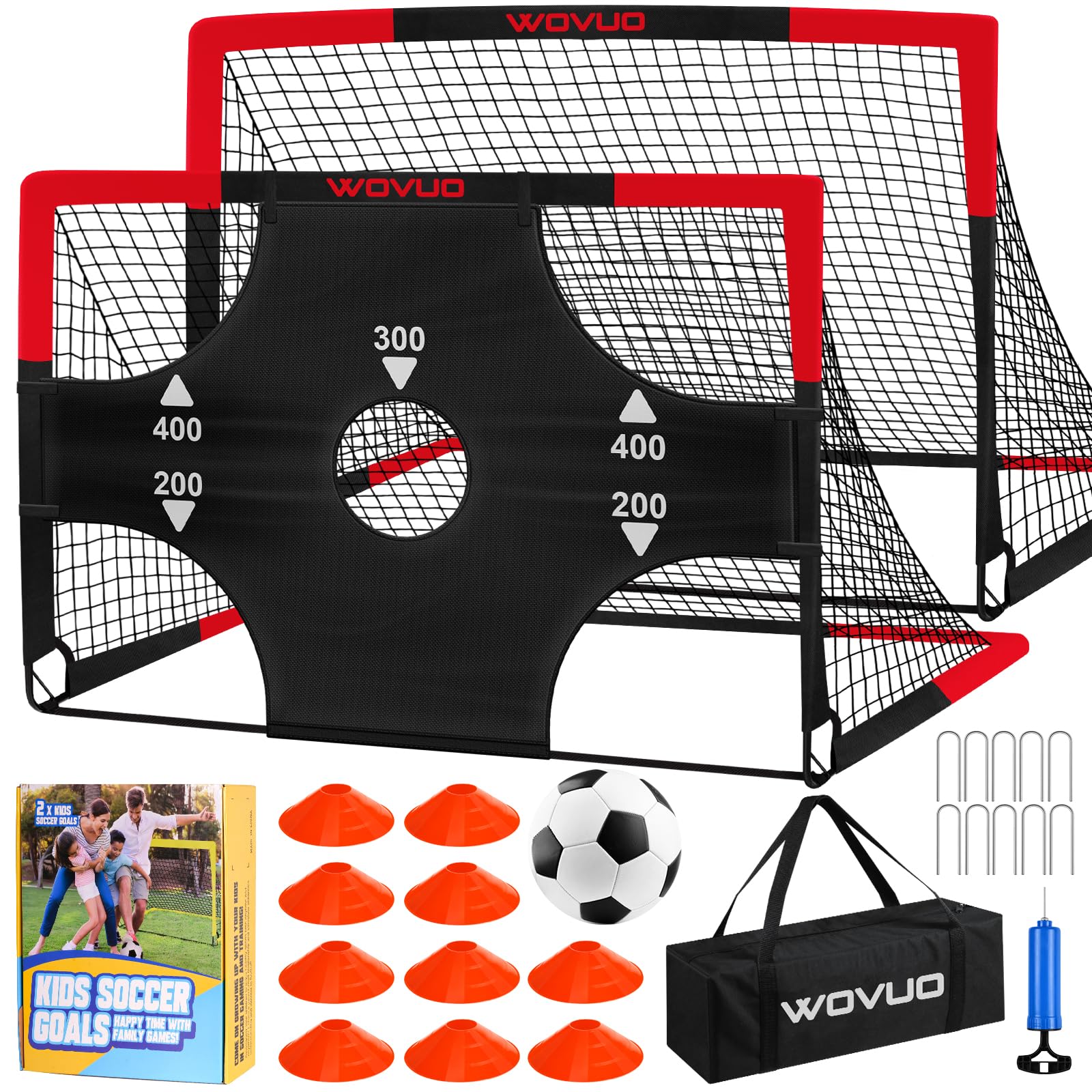 Portable Kids Soccer Goal Set of 2 - 6x4 ft Backyard Soccer Goals with Target, Ball & Cones - Adjustable Training Equipment for Ages 3-14 - Perfect for Outdoor Sports, Birthday Gifts & Youth Soccer Practice