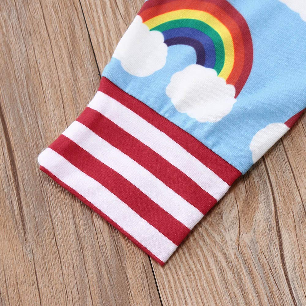 Newborn Baby Girl Boy Rainbow Romper Outfit Set - Soft Cotton Jumpsuit with Pants & Hat - Fall Winter Clothing (White, 0-3 Months) - Perfect for Photoshoots, Family Gatherings & Daily Wear