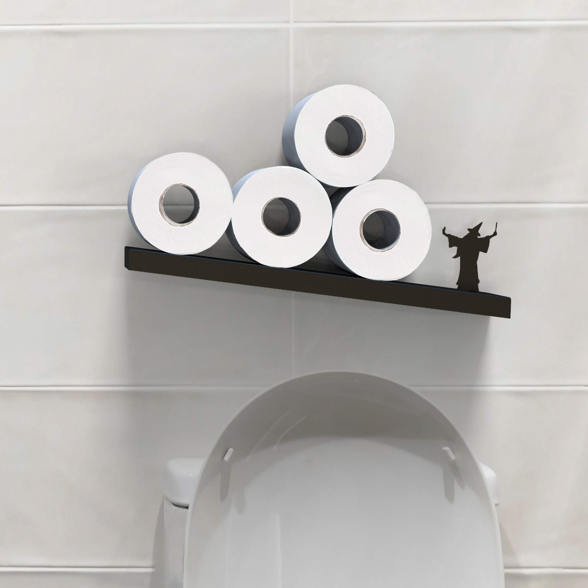 Artori Floating Toilet Paper Shelf Storage - Bathroom Wall Decor Organizer for Tissue Rolls, Wipes & Towels | Tilted Wall Mount Toilet Paper Holder | Space Saving Bathroom Decor (Merlin Black) - Perfect for Small Bathrooms, Powder Rooms & RV Toilets