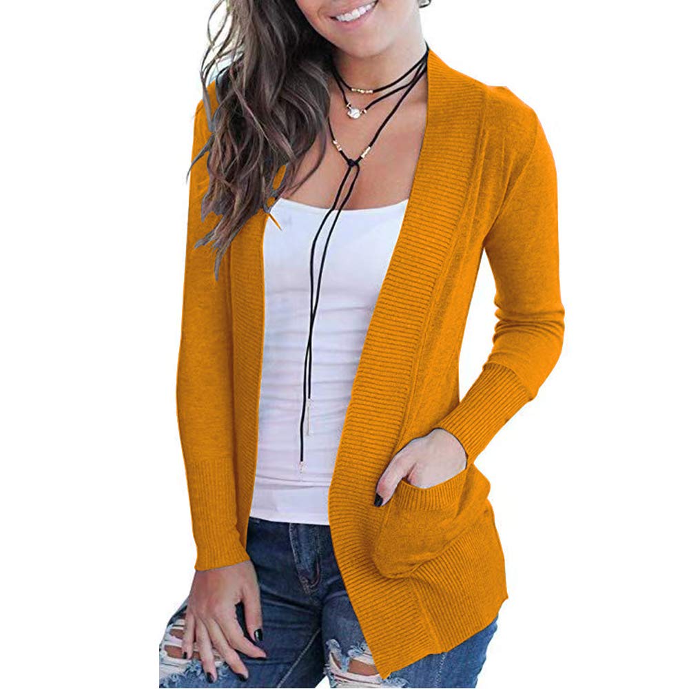 VOIANLIMO Women's Open Front Casual Long Sleeve Knit Cardigan Sweater with Pockets | Cozy Fall Winter Layering Piece for Office, Travel & Lounge Wear