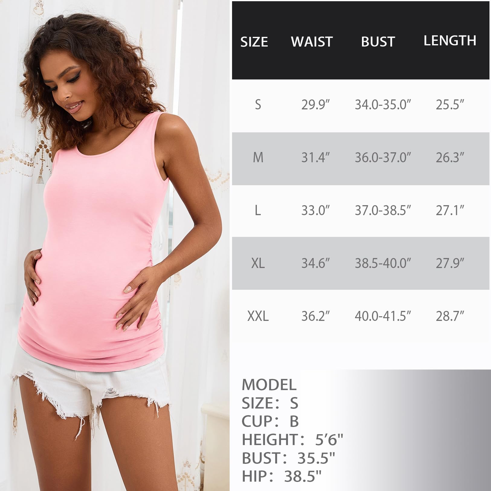 Maternity Tank Tops for Women - Ruched Sleeveless Basic Pregnancy Shirts & Nursing Tops | Comfortable Maternity Clothes for Daily Wear, Work & Breastfeeding